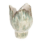 Bloomingville Stoneware Pleated Sculptural Vase with Reactive Glaze, Green and White