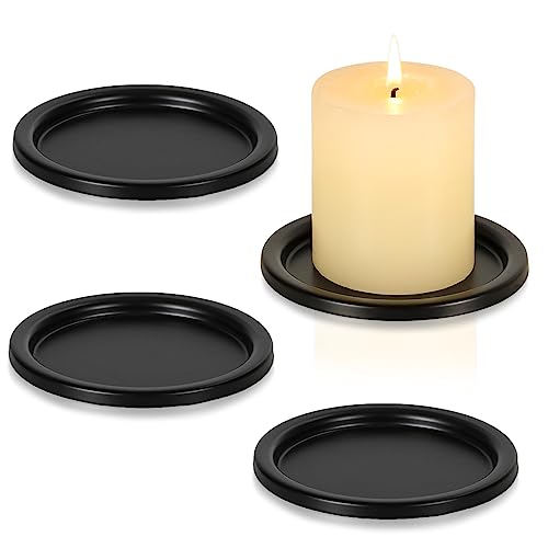 Black Iron Plate Candle Holder- Set of 4 |3.8" D x 0.2" H| Decorative Iron Pillar Candle Plate, Elegant Candle Stand for LED & Wax Candles, Incense Cones, Spa, Weddings (4 pcs) - color: A-black-4