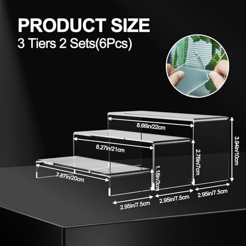 6 PCs Risers Display Stands 3 Tiers Desktop Acrylic Shelves Cake Dessert Holder Products Stand for Collectibles Shoes Jewels Pop Figure (Clear) - color: Clear