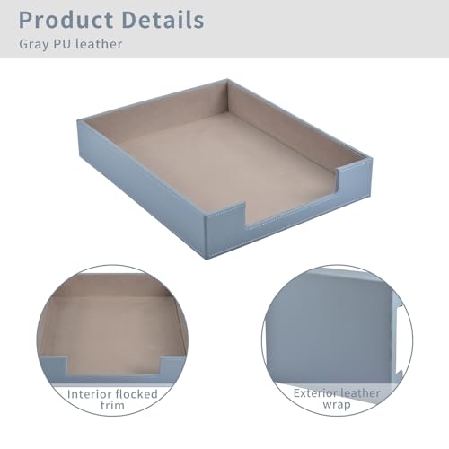 Leather Letter Tray,Stackable File Document Tray,Desk Organizer for Office Supplies,A4 Paper Case Rack,Desktop Organization,Pen Mail Magazine Storage Box (Grey) - color: Gray