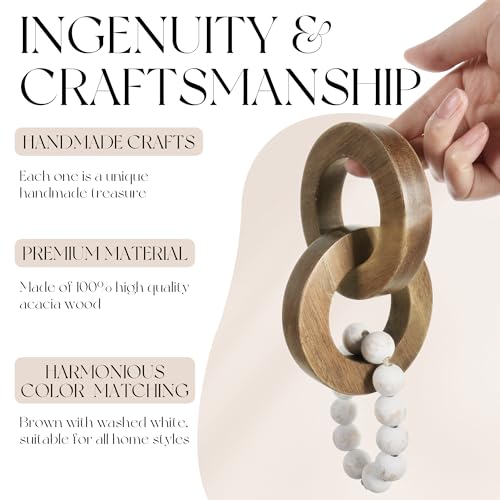 Oakrain Wood Chain Link Decor, Handmade Carved Knot Decor, Minimalist Home Décor Accents, Shelf Coffee Table Decor, Natural Boho Farmhouse Rustic Home Decor, Best Housewarming Gifts (8.86 inch) - style: 3 link (Acacia wood)