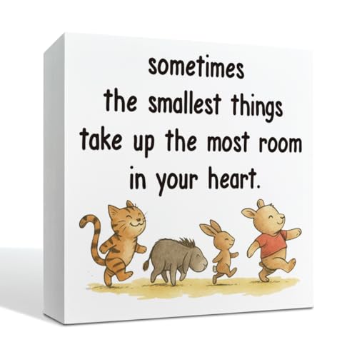 Smallest Things Take Up The Most Room Tabletop Decor 5x5in White Wooden Box Sign, Whimsical Quote Decor for Bedroom Living Room, Freestanding Wood Plaque for Shelf, Minimalist Home Accent