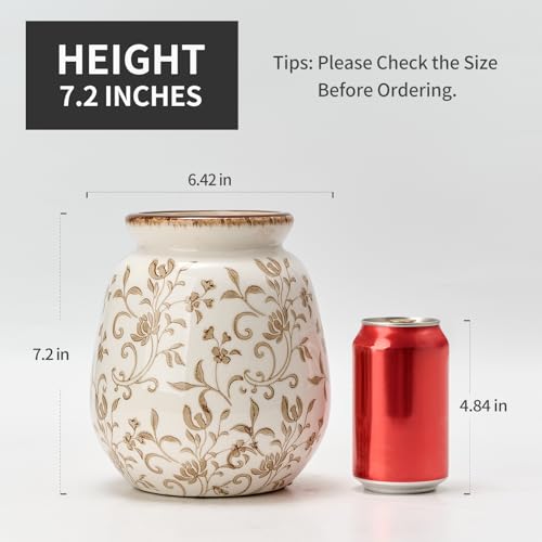SIDUCAL Ceramic Vintage Pastoral Vase, 7.2 Inch Chinoiserie Floral Vase, Retro Ice Cracked Rustic Farmhouse Vases for Home Decor, Living Room, Bookshelf, Office, Tuscan Decor, Brown Floral - color: 18077-brown Floral
