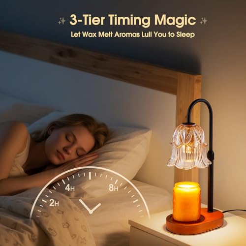 Candle Warmer Lamp Adjustable Timer Electric－Amber Flower Shaped Melting Wax Lamp - color: Black Stem Amber