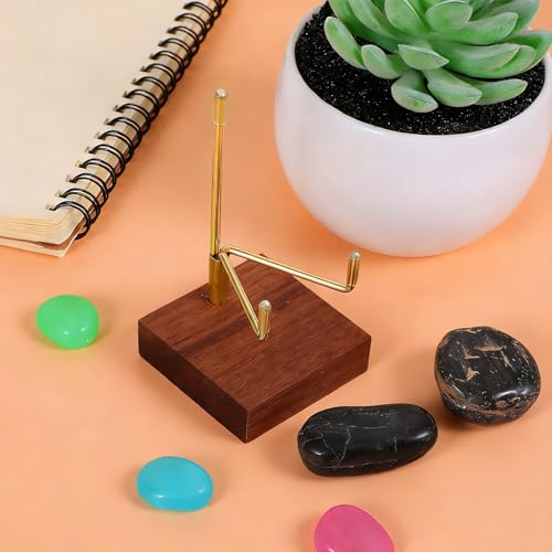 Sibba Adjustable Metal Arms Display Stand with Walnut Base Small Display Easel Holder Crystal Displays Stand Home Décor Accents Rack for Geodes Fossils Rocks Small Plates Photos (3.15x1.97x0.59 in)