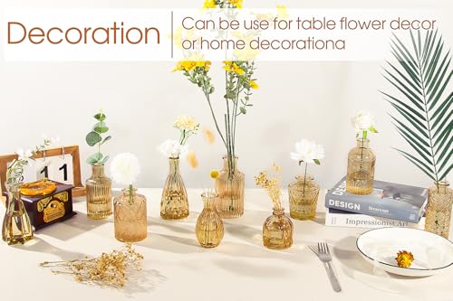 TBWIND Gold Amber Glass Bud Vases Set of 12, Small Vases for Flowers, Champagne Mini Vintage Vases for Centerpieces,Bud Vase in Bulk for Wedding Decor,Single Flowers,Office and Home Table Flower Décor - color: 12pcs-gold Amber