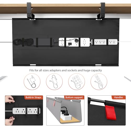 Univivi No Drill Under Desk Cable Management Tray, 36" Cord Organizer for Table, Clamp/Screw Mount Desk Cable Management, Premium Fabric Cable Management Tray for Office, Home - color: Black, size: 36"L x 5.5"W