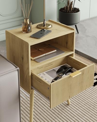 Veegle Nightstand,Modern Bedside Table with Storage Drawer and Open Wood Shelf, Accent Night Stand with Solid Wood Legs for Living Room, Bedroom and Small Spaces,Easy Assembly (Yellow Oak) - color: Yellow Oak