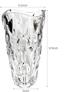 Luxury Tall Glass Vase, Premium Geometric Shape Flower Vase - White Textured Surface Home Decor, Decorative Modern Farmhouse, Ideal for Shelf, Mantle, Table & Entryway Decor, Clear