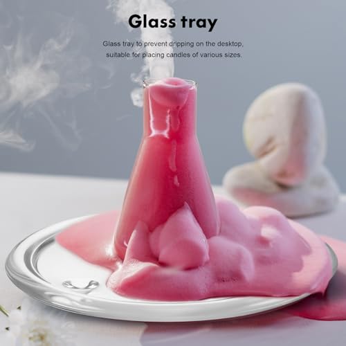 HOMSFOU Clear Glass Pillar Candle Holder Plates, 5.11 Inch Round Crystal Tray - Glass Plate for Aromatherapy Candles, Home Decor, Wedding Banquet, 2 Pack