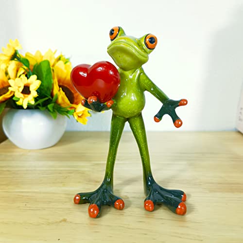 VVGIFTS Frog Figurines Decor Funny Cute Craft Resin Frog Sculpture Statue for Home Office Desk Tabletop Bathroom Decoration, Ornament Gift (Frog Holding Heart) - color: Frog Holding Heart