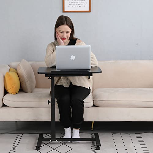 Bed Desk Adjustable Overbed Bedside Table Rolling Laptop Tray Desk Cart Height Portable Mobile Sit Stand Table Tilting Hospital Bed with Wheels - color: Black