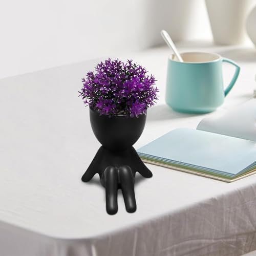 Zerzsy Fake Plants Mini Artificial Greenery Potted Plant for Home Decor Indoor Office Small Fake Plants Decor Cute Faux Succulent Desk Decoration for Office - Set of 1 - color: Black-g