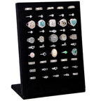 Ring Display Stand, Velvet Ring Holder, 50 Slots Rings Organizer Jewelry Display Tray, L-Shaped Jewelry Organizer Stand for Rings Earrings Selling (1, Black) - color: Black