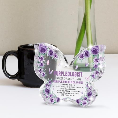 Purpleologist Butterfly Acrylic Sign, 4.7 x 3.2 Inch Desktop Decoration, Fun Gift for Purple Lovers or Coworkers and Friends, Suitable Purple Office Home Gift - color: purple50