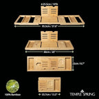 Temple Spring Foldable Bamboo Bathtub Tray Caddy for Tub — Expandable One-Piece Wood Bath Table with Wine Holder Book Stand and Non-Slip Pads — Space-Saving Bath Caddy — Housewarming - color: Foldable Wood Bamboo