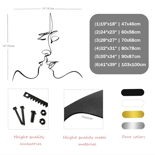 WithHope Minimalist Couple Faces Metal Wall Art – One Line Abstract Face Decor, Modern Bedroom Wall Art, Contemporary Couple Gift, Metal Art Sculpture for Home Decor (Silver, 19"x18"|47x46cm) - color: Silver, size: 19"L x 18"W