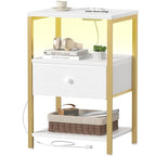 BOLUO White and Gold Nightstand with Charging Station, LED Night Stand with Fabric Drawers and Shelf, Bedside Table with USB Ports and Outlets, Bedroom Nightstand Modern - color: D. Gold