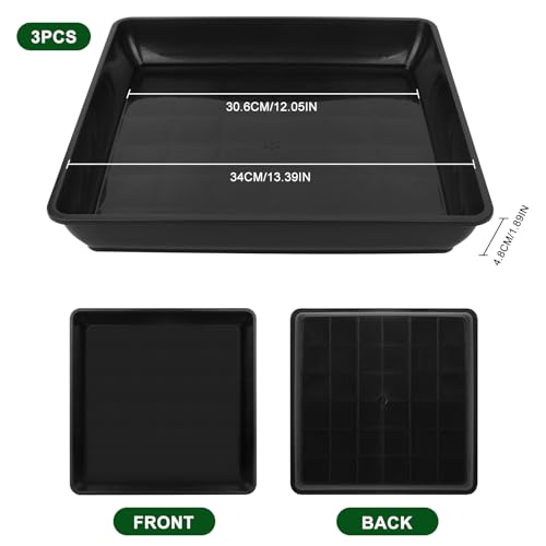 3 Pack 14 Inch Square Plant Saucer, Heavy Duty Plastic Plant Drip Trays for Pots, Durable Flower Pot Saucers for Indoor Outdoor Plants, No Holes Water Catcher Tray for Garden & Home Use, Black - size: 3pcs-14 Inch