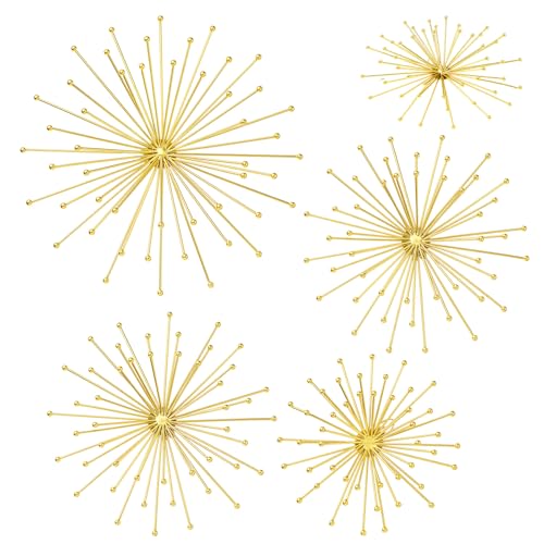 Shimeyao 4 Pcs Metal Starburst Wall Decor Gold Metal Wall Art 3D Spike with Orb Finish Star Burst Hangings Accents Sculptures Set Modern Mid-Century Decorations for Living Room Bedroom Entryway - color: Gold, style: Spike with Orb