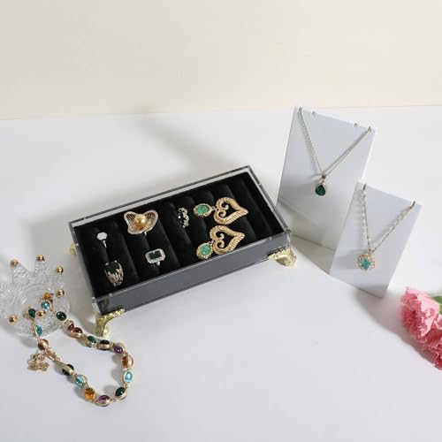 GemeShou velvet slots Ring holder for jewelry organizer, Earring ring display stand for selling, felt ring jewelry holder tray showcase【Velvet slots Ring Holder-Black】 - color: Black