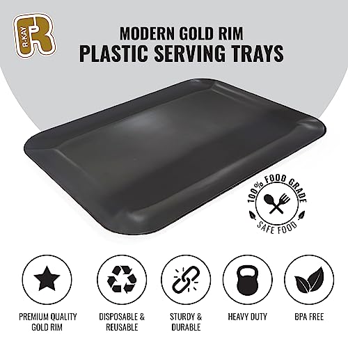 3 Pack Black Plastic Serving Trays for Party - Black Serving Tray 8 x 11 Inch - Heavy Duty Dessert Trays for Food - Rectangular Party Serving Trays for Entertaining - color: Black