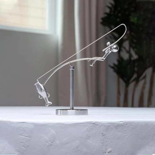 The Fisherman Balancing Sculpture, Kinetic Fishing Sculpture - Balance Art for Your Space, Metal Fisherman Statue Home Office Desktop Ornament, Gift for Fishing Lovers