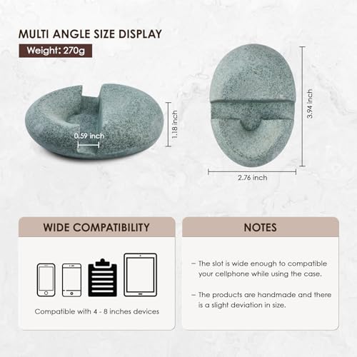 Artificial Stone Cell Phone Stand for Desk Handcraft Pebble Shape Minimalist Decor for Desk Kitchen Counter Office Easy of Use Sturdy and Stable(Green Granite Rock Style) - style: green granite stone