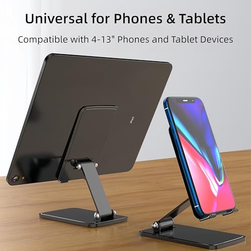 Foldable & Height Adjustable Phone Stand for Desk, Carbon Steel Stable Cell Phone Holder, Universal for iPhone, Portable Pocket-Sized Stand for Home Office Kitchen - Gray - color: G-Standard - Gray
