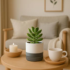 D'vine Dev Set of 2 Plants Pots, 4.7 Inch Ceramic Planter Pot for Plants with Drainage Hole and Saucer, White/Speckled Grey, 94-V-B-6 - color: White/Speckled Grey, size: 4.7 Inch