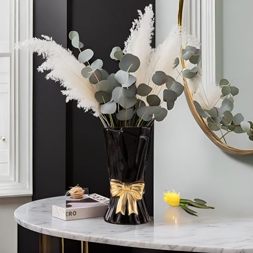 Bow Vase, Black Flower Vase for Home Decor, Black Ceramic Vases for Boho Style, Bow Decor, 9.3 Inch Flower Vases for Bouquet, Ideal Shelf Decor/Table. (Large) - color: Black