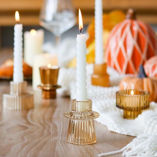 Gold Candlestick Holders 6PCS for Tealight Candle Stick Candles, Ribbed Glass Taper Candle Holders Set Table Centerpieces for Thanksgiving Christmas Farmhouse Decor Indoor and Outdoor - color: Gold
