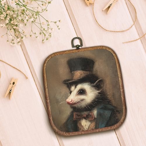 Hxlac Vintage Opossum Rectangular Wall Art Framed, Dark Moody Opossum Rectangular Wall Decor, Rustic Farm Animal Hanging Canvas Prints Wall Sculptures for Home Living Room Bedroom Decor, 5.7×6.5 Inch - color: opossum rectangular