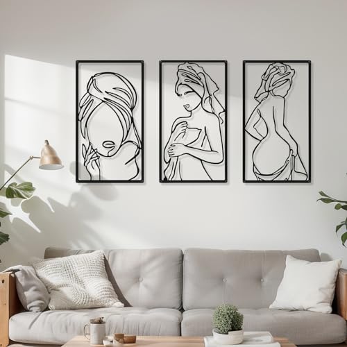 CHENGU 3 Pieces Metal Minimalist Abstract Woman Wall Art Line Drawing Wall Art Decor Single Line Female Home Hanging for Kitchen Bathroom Living Room - style: Pretty Style