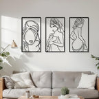 CHENGU 3 Pieces Metal Minimalist Abstract Woman Wall Art Line Drawing Wall Art Decor Single Line Female Home Hanging for Kitchen Bathroom Living Room - style: Pretty Style