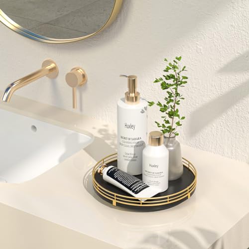 9" Oak Wood Bathroom Tray for Counter, Vanity Tray for Perfume Lotion Candle Makeup Jewelry Sink Soap Holder Turntable Dresser Organizer Countertop Coffee Table Decor Organization and Storage Gold - color: Gold Black, size: 9
