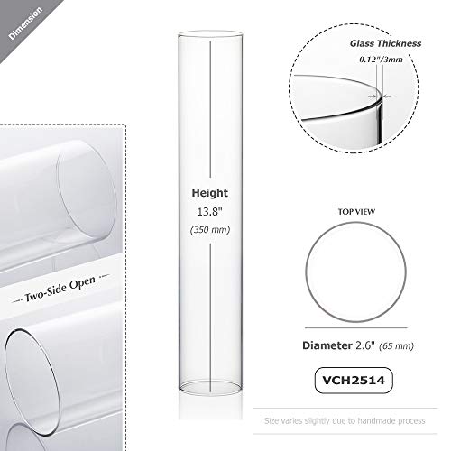 WGVI Hurricane Candle Holder Sleeve, Wide 2.5", Height 14", Clear Glass Cylinder Candleholder, Chimney Tube, Open Ended Candle Shade, 1 Piece - size: 2.5"x14"H