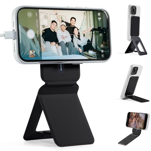 MOFT Invisible Phone Tripod Stand, Slim Foldable Selfie Stick Compatible with MagSafe, Pocket-Sized Cell Phone Tripod for Video Recording, MOVAS Leather Travel Essentials, Jet Black - color: Jet Black x Without Card Slot, size: Wthout Card Slot - For iPho