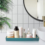 MAONAME Green Bathroom Tray, Plastic Vanity Tray, Narrow Countertop Trays with Handles, Perfume Organizer Trays for Dresser, Bathroom Accessories, 13.8" x 6" x 1.57" - color: Green