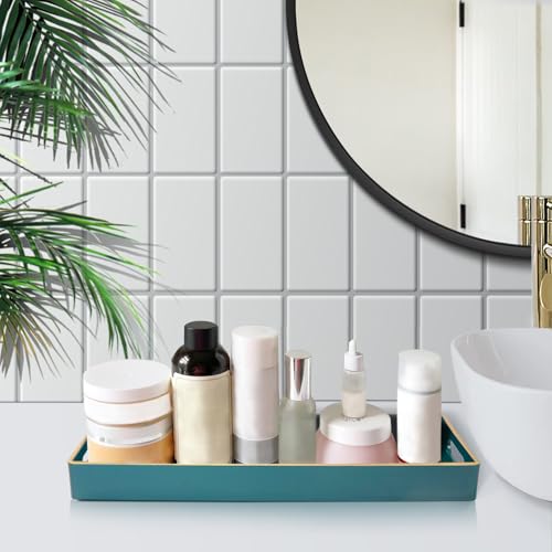 MAONAME Green Bathroom Tray, Plastic Vanity Tray, Narrow Countertop Trays with Handles, Perfume Organizer Trays for Dresser, Bathroom Accessories, 13.8" x 6" x 1.57" - color: Green