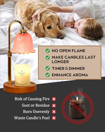 Funistree Candle Warmer Lamp, Gold Candle Lamp Warmer with Timer & Dimmer with 2 Bulbs, Birthday Gifts for Women Mom, New Home Bedroom Decor, Height Adjustable - color: Pink