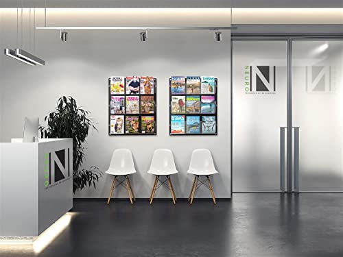 Displays2go Wall Mount Acrylic Brochure Holder, 9-18 Adjustable Pockets, Tiered Design - Black (2RP9BLK) - color: Black, size: 9 Pockets
