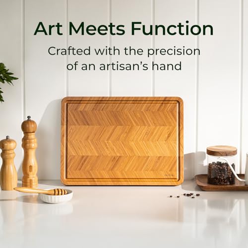 Keechee Atelier Collection Bamboo Cutting Board, Reversible Wood Chopping Boards for Kitchen with Juice Grooves, Handcrafted Large Serving Tray, Luxury Housewarming Wedding Gifts for New Home - size: One Piece M