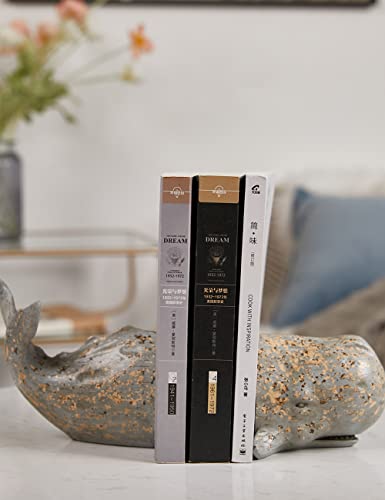 HAUCOZE Decorative Book Ends Ocean Decor Statue Whale Sculpture Table Centerpiece Gift for Home Office Bookshelf 9.4 Inch