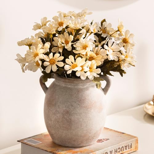 Dobbyby Ceramic Flower Small Vase 6 inch Farmhouse Rustic Vase Decorative Pottery Terracotta Vases for Home Decor Table Mantle Fireplace Living Room Bathroom Wedding Centerpiece - color: S-terracotta