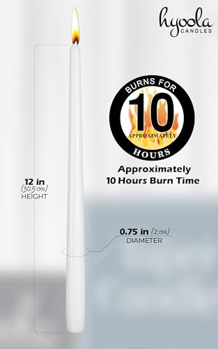 12 Pack Tall Taper Candles - 12 Inch White Dripless, Unscented Dinner Candle - Paraffin Wax with Cotton Wicks - 10 Hour Burn Time - size: 12 inch