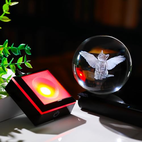 Qianwei Cat Memorial Angel Statue - 3D Crystal Engraved Office Decor - Remembrance Bereavement Sympathy Gift in Memory of Deceased Pets - style: cat memorial