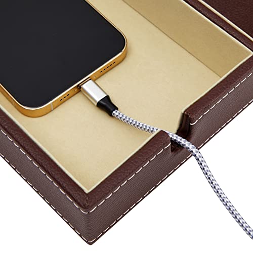 Juvale Rectangular Catchall Tray - 6-Compartment Nightstand Organizer - Polished Key Bowl - Portable Drawer Organizer - Brown Faux Leather - color: Brown