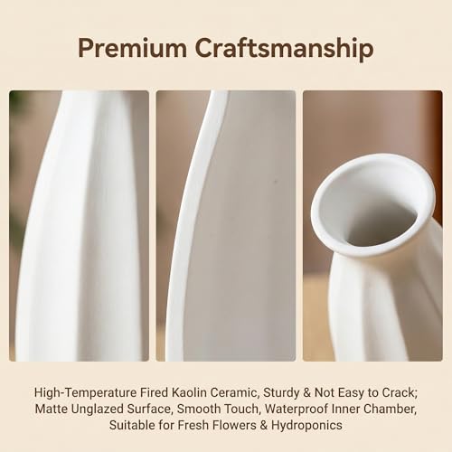White Ceramic Flower Vase Matte Finish Modern Home Decor for Wedding Centerpiece Dinner Table Office Desk Decorations