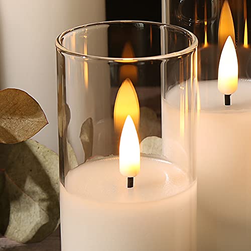 Eywamage Clear Glass Flameless Candles with Remote Batteries, Slim Tall LED Pillar Candles Battery Powered, Set of 5 - color: Clear